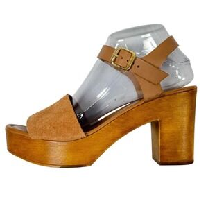Seychelles Tan Leather Suede Platform Block Heel Sandals Made in Italy Size 6.5